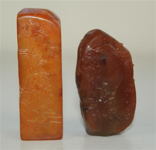 Two Chinese stone seals, 7cm, bases blank